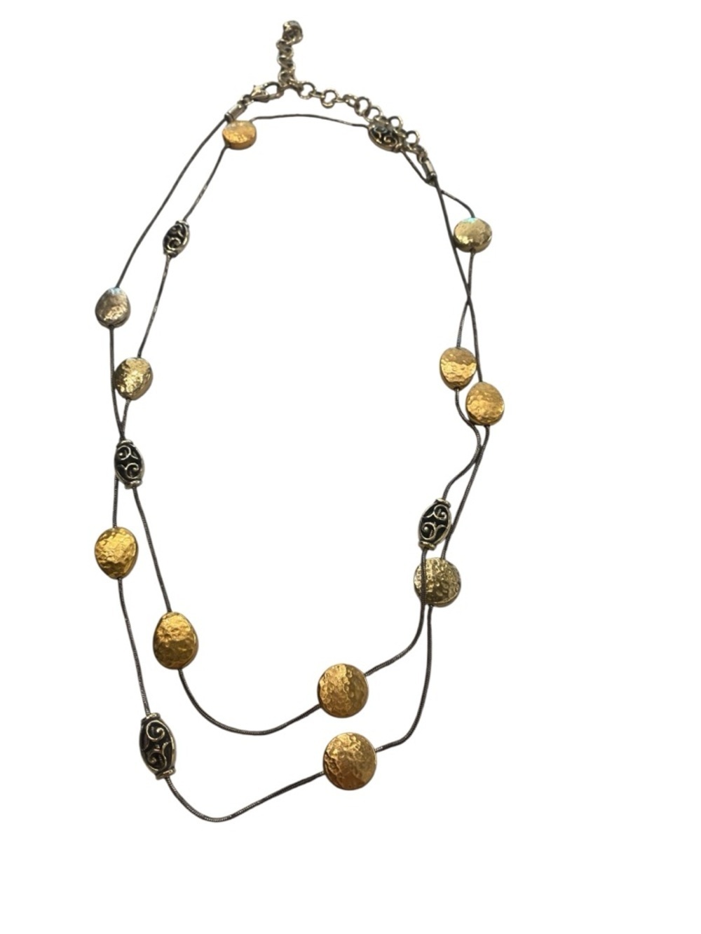 Brighton Gold Silver Disc Mediterranean Long Strand Necklace 42”